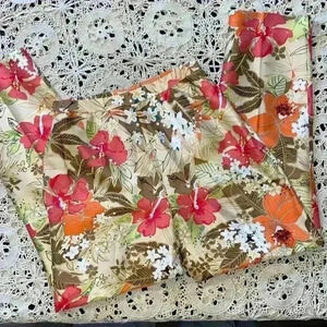 Adrianna Papell 100% silk floral beaded straight leg pants